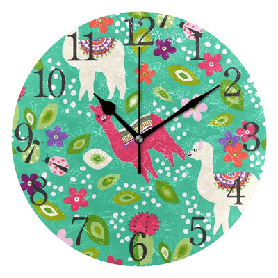 

Wall Clock Cute Llama Round Wall Clock Arabic Numerals Design