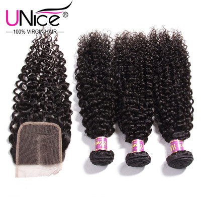 

UNice 8A Malaysian Virgin Human Hair 3 Bundles with Lace Closure Curly