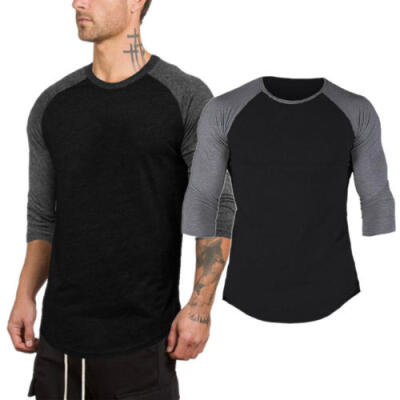 

Mens 34 Sleeve Baseball Raglan Tee Jersey Lot T-Shirts Crew Neck Plain Tops UK