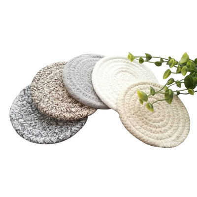 

UpperX Round Cotton Braided Table Place Mats Coaster Non-Slip Table Mats Set of 5 Cups Dining Kitchen Washable Small