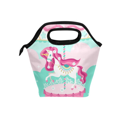 

Lunch Bag Tote Bag Carousel Unicorn Travel Picnic Organizer Lunch Holder Handbags Lunch Bag Box for Office