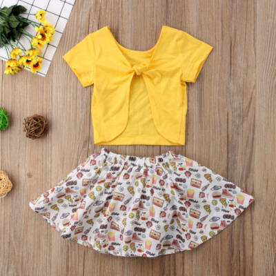 

2Pcs Kids Baby Girl Short Sleeve Top T-shirt Shorts Skirt Clothes Outfit Set