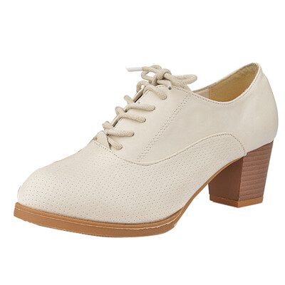 

Retro Women Block Heel OL Prom Shoes Brogue Leather Oxford Lace Up Ankle Boots