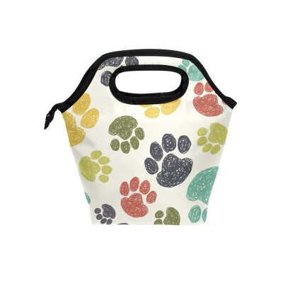 

Lunch Bag Tote Bag Colorful Dog Footprints Travel Picnic Organizer Lunch Holder Handbags Lunch Bag Box for Office