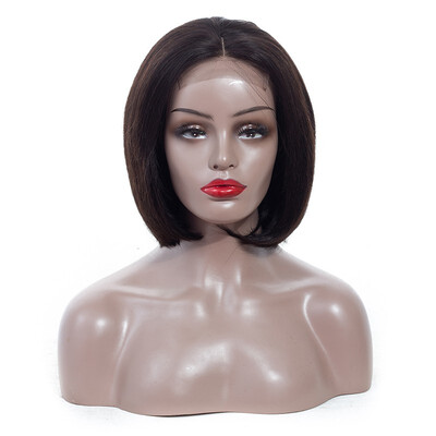 

StrongBeauty 4x4 Short Lace Front Human Hair Wigs Brazilian Straight Non-Remy Hair Bob Wig with Pre Plucked Hairline Baby hair