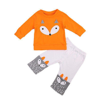 

Newborn Infant Baby Girl Boy Fox Ear 2PCS Set Long TopPants Outfits Clothes Set