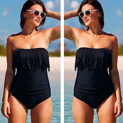 

Women One-piece Beach Black Strapless Swimwear Tankini Bathing Bikini Plus Size