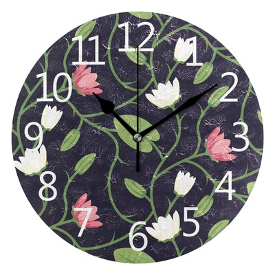 

Wall Clock Arabic Numerals Design Pink White Flowers Round