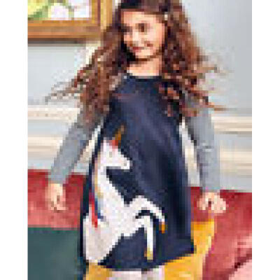 

UK Cotton Kids Baby Girls Dress Unicorn Striped Dress Long Sleeve Party Dresses