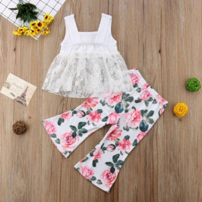 

Kids Baby Girls Princess Clothes Lace Vest Tops Floral Loose Long Pants Outfits