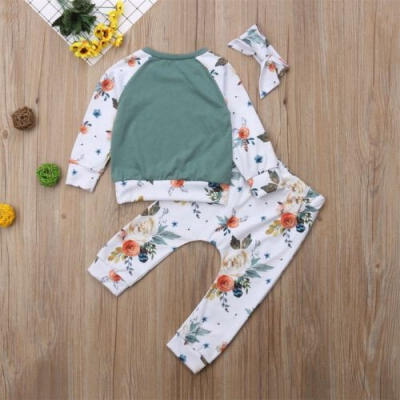 

Toddler Kids Baby Girls Floral TopsLong PantsHeadband 3Pcs Set Outfits Clothes