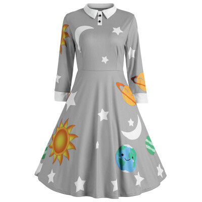 

Flare Vintage Sun&Moon Print Dress