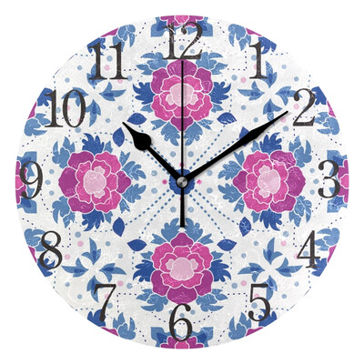 

Wall Clock Arabic Numerals Design Purple Floral Round