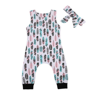 

Infant Baby Boys Girls Feather Romper Bodysuit Jumpsuit Headband Outfit Sunsuit