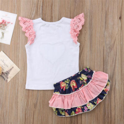 

Canis Toddler Kids Baby Girls Flower Lace Tops T-shirt Dress Shorts Skirt Outfit