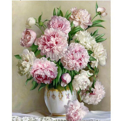

UpperX 5D Round Drill Peony DIY Diamond Painting Peony Floral Needlework Full Diamond Embroidery Painting