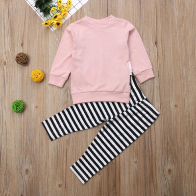 

Lovely Kids Baby Girl Sweatshirt Clothes T-shirt Top Striped Leggings Outfit Set