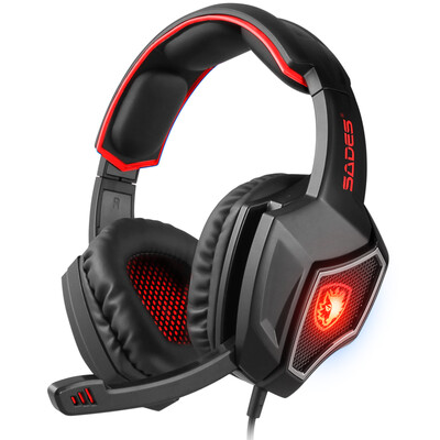

Sades wolf head wearing a light-emitting voice headset (black and red) gaming headset headset headset computer phone headset