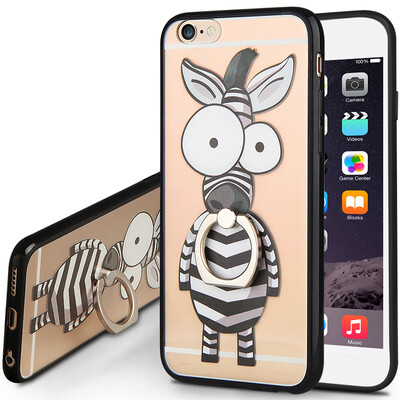 

KOOLIFE Apple 6 6s plus case shell case iphone6s plus finger buckle bracket soft shell creative cartoon painted shell Apple 6plus anti-shelling zebra