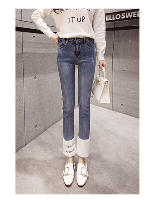 

2018 cashmere&thickened jeans womens winter new ethnic windmill button loose&slim casual pants