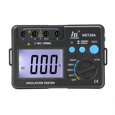 

HD HDT20A Insulation Resistance Tester Meter Megohmmeter Voltmeter 1000V w LCD Backlight