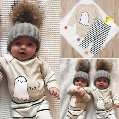 

Newborn Baby Boy Girl T-shirt Top Romper Long Pants Stripe Outfits Clothes 2Pcs