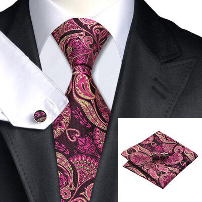 

N-0286 Vogue Men Silk Tie Set Purple Floral Prints Necktie Handkerchief Cufflinks Set Ties For Men Formal Wedding Business wholesale