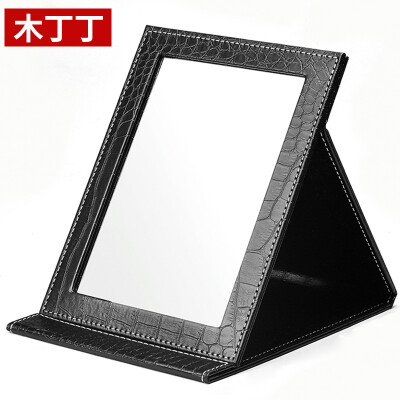 

Wood Ding Mei makeup tools makeup mirror HD carry folding folding mirror office folding desktop mirror pu black large school Christmas gift