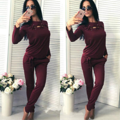 

Hot Womens Tracksuits Hoodies Sweatshirt Jogging Pants 2Pcs Set Sports Suit