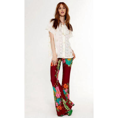 

Womens Floral Printed Bell Bottom Wide Leg Flare Stretch High Waist Boho Pants