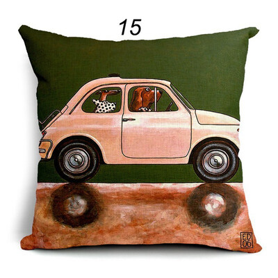 

Hot Sale Pillow Lovely Cartoon Dog Driving Car Vintage Almofadas 45X45CM Linen Pillow Decorative Linen Cushion Cover