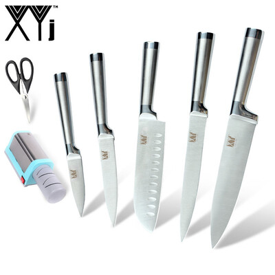 

XYj Kitchen Knives Stainless Steel 8" 7" 5" 35" Kitchen Knife And Blue Electric Knife Sharpener Scissor