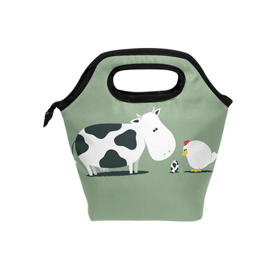 

Insulated Lunch Tote Bag Cow And Chicken Travel Picnic Lunch Handbags Portable Zipper Lunch Bag Box