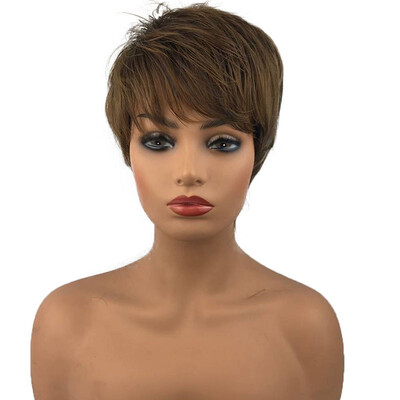 

StrongBeauty Short Straight Hair Wigs Layered Blonde Mixed Fringe Natural Best Hair Fashion Women Full Synthetic Wig