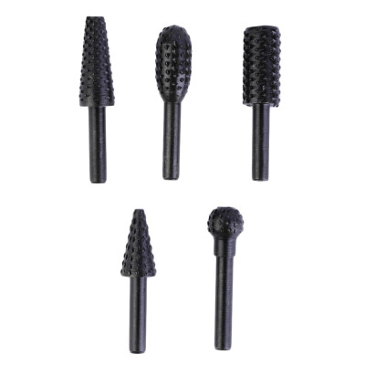 

New 5pcs Black Steel Rotary Burr Set 1/4'' 6mm Shank Wood Rasp Drill Bits