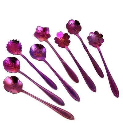 

UpperX Flower Spoon SetStainless Steel Teaspoon Coffee Spoon Tea Spoon Mixing Spoon Sugar Spoon Set of 8 Purple