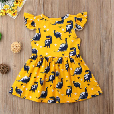 

Sleeveless Kid Baby Girls Dinosaur Floral Party Pageant Dress Sundress Clothes