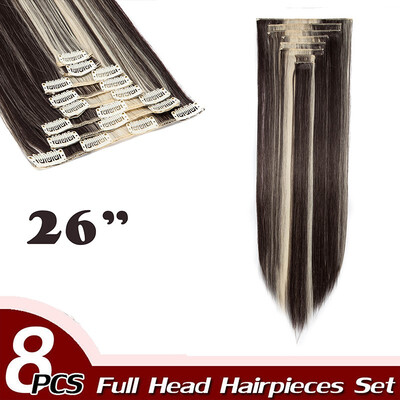 

Curly Full Head Clip Synthetic in Hair Extensions 8 Piece 18 Clips Hairpiece Long Wave for Women