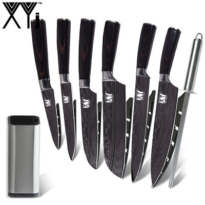 

XYj Kitchen Knives Imitating Damascus pattern Stainless Steel Knife Color Wood Handle Cooking Tools Best Gift