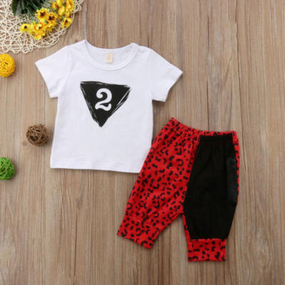 

2Pcs Infant Kids Baby Girls Boys Short Sleeve Tops T-shirt Pants Outfits Clothes