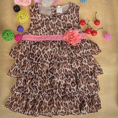 

Enfants Bébé Fille Imprimé Léopard Robe Fleur stratifié Sans manche de soleil