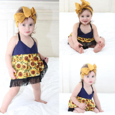 

Toddler Infant Baby Kid Girl Sunflower Fringe Skirt Sundress Outfits Clothes Set