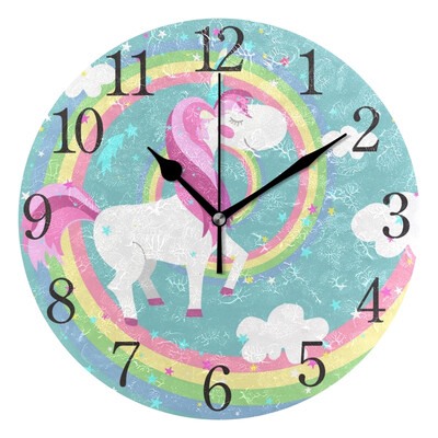 

Wall Clock Colored Rainbow Unicorn Round Wall Clock Arabic Numerals Design