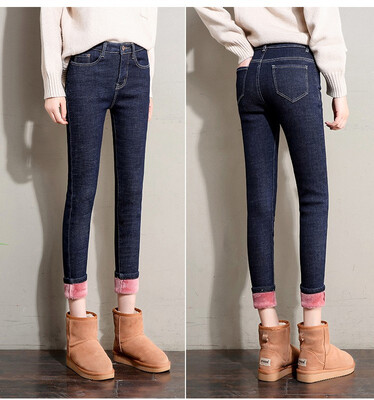 

High-waisted jeans women 2018 autumn&winter new style with fleece thickened slim slim stretch pencil pants N0001