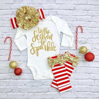 

Xmas Kid Baby Girl 3pcs Outfits Set Jumpsuit Romper Bodysuit Leggings Headband N