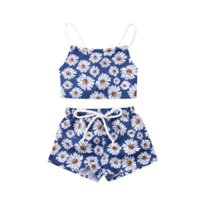 

UK Newborn Kid Baby Girls Floral Backless Crop Vest Tops Shorts Holiday Clothes