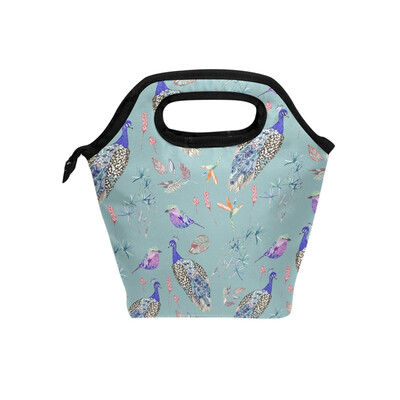 

Lunch Bag Bue Peacock Tote Travel Picnic Insulated Handbags Portable Zipper Lunch Bag Box