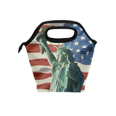 

Insulated Lunch Tote Bag Statue Of Liberty Travel Picnic Lunch Handbags Portable Zipper Lunch Bag Box