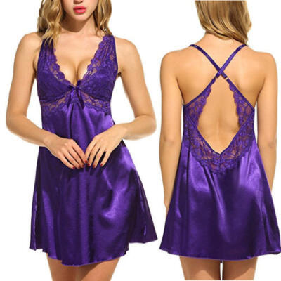 

Womens Silk Satin Lace Robe Dress Babydoll Ladies Nightdress Nightgown Sleepwear