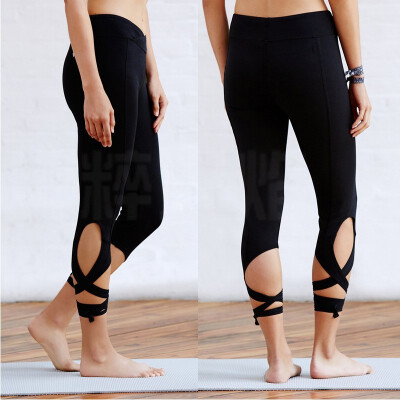 

Women Legging Cutout Tie Cuff Slim Yoga Pants Jogger Workout Tights